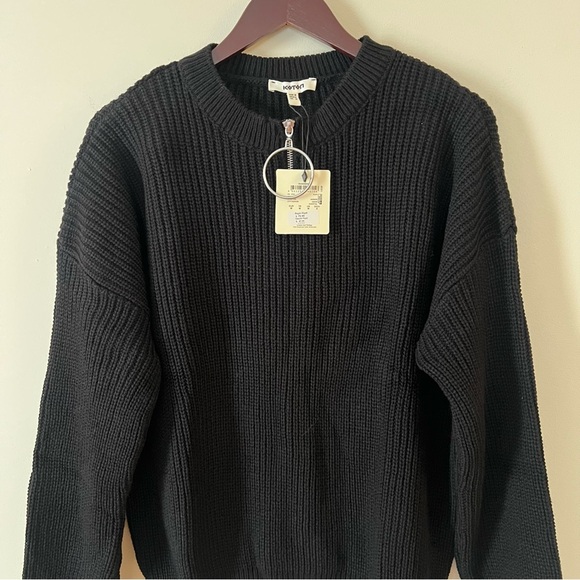 Koton Black Knit 1/4 Zip Neck Sweater Large Hoop Circle Pull NEW - Picture 2 of 16
